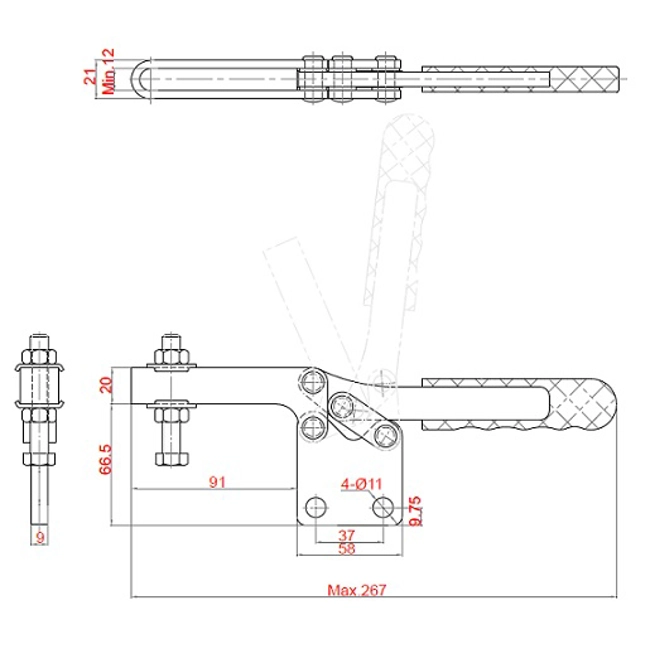Vendita online Bloccaggio orizzontale base dritta braccio regolabile 510 Kg.